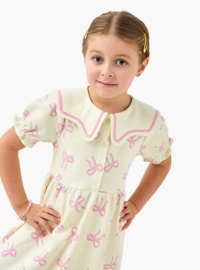 Juniors Sailor Neck Short Sleeves A-Line Dress with Bow Print-girls-clothing-dressesandjumpsuits-image-5