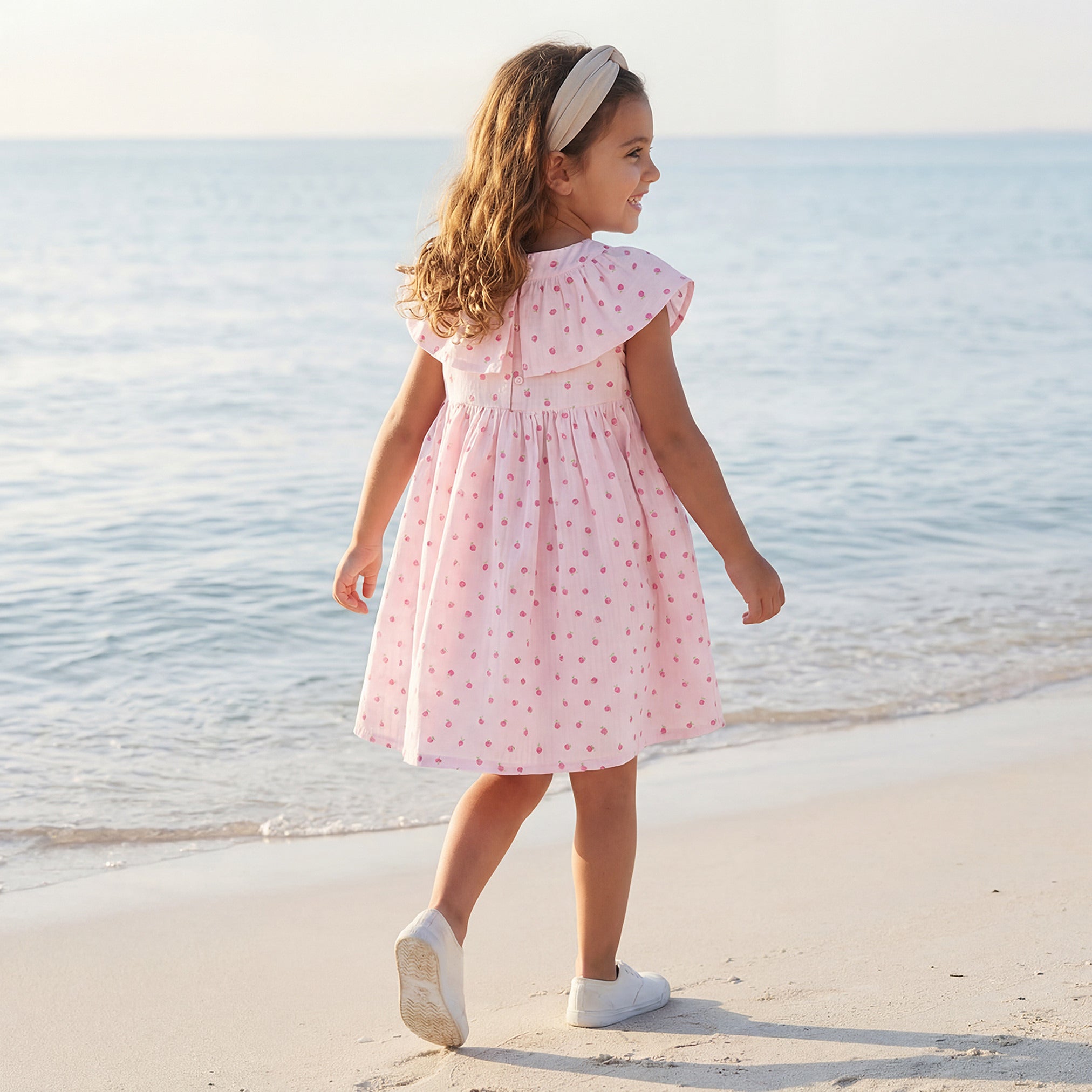 Juniors V-neck Sleeveless Knee-Length Dress with Fruit Print