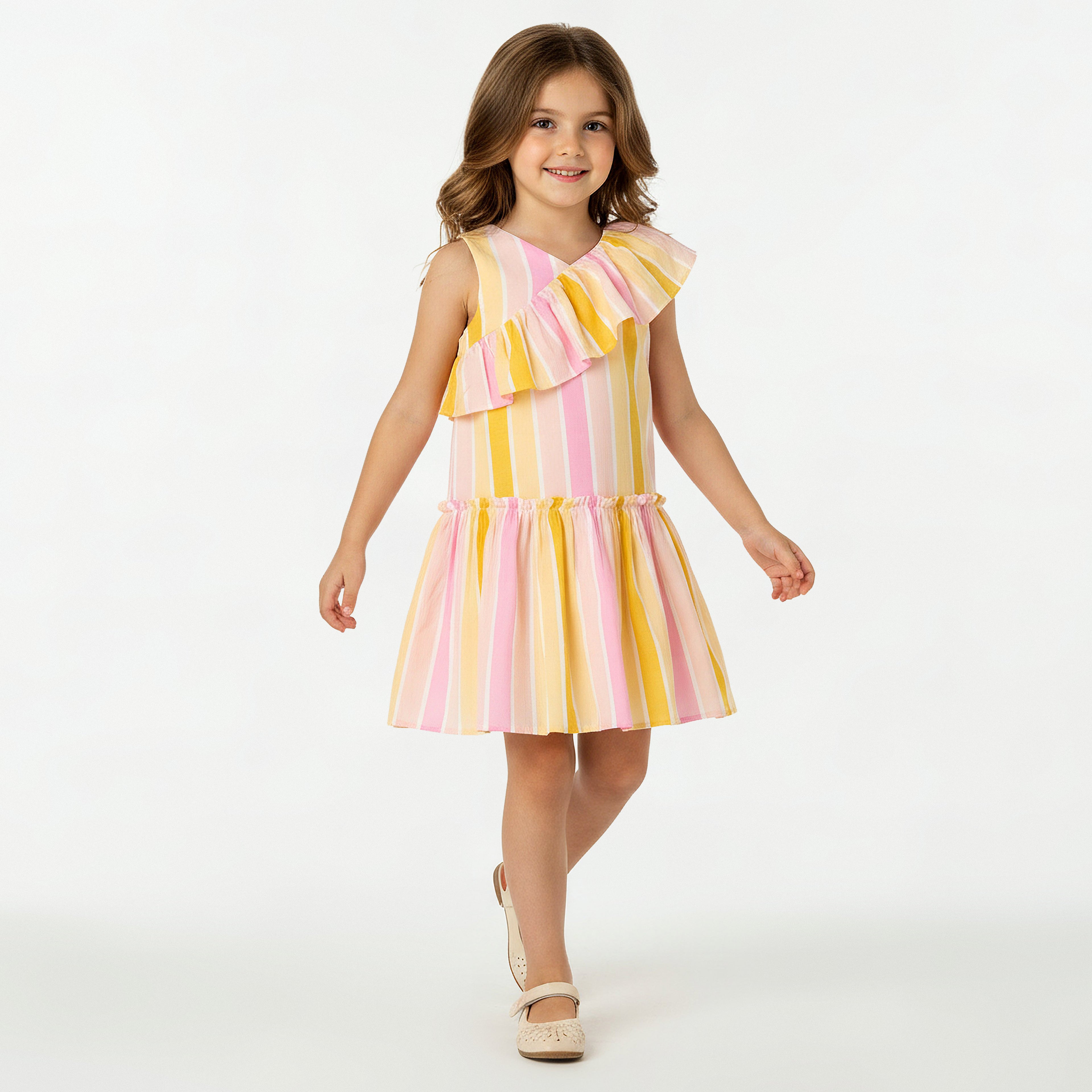 Juniors V-neck Sleeveless A-line Dress with Stripes