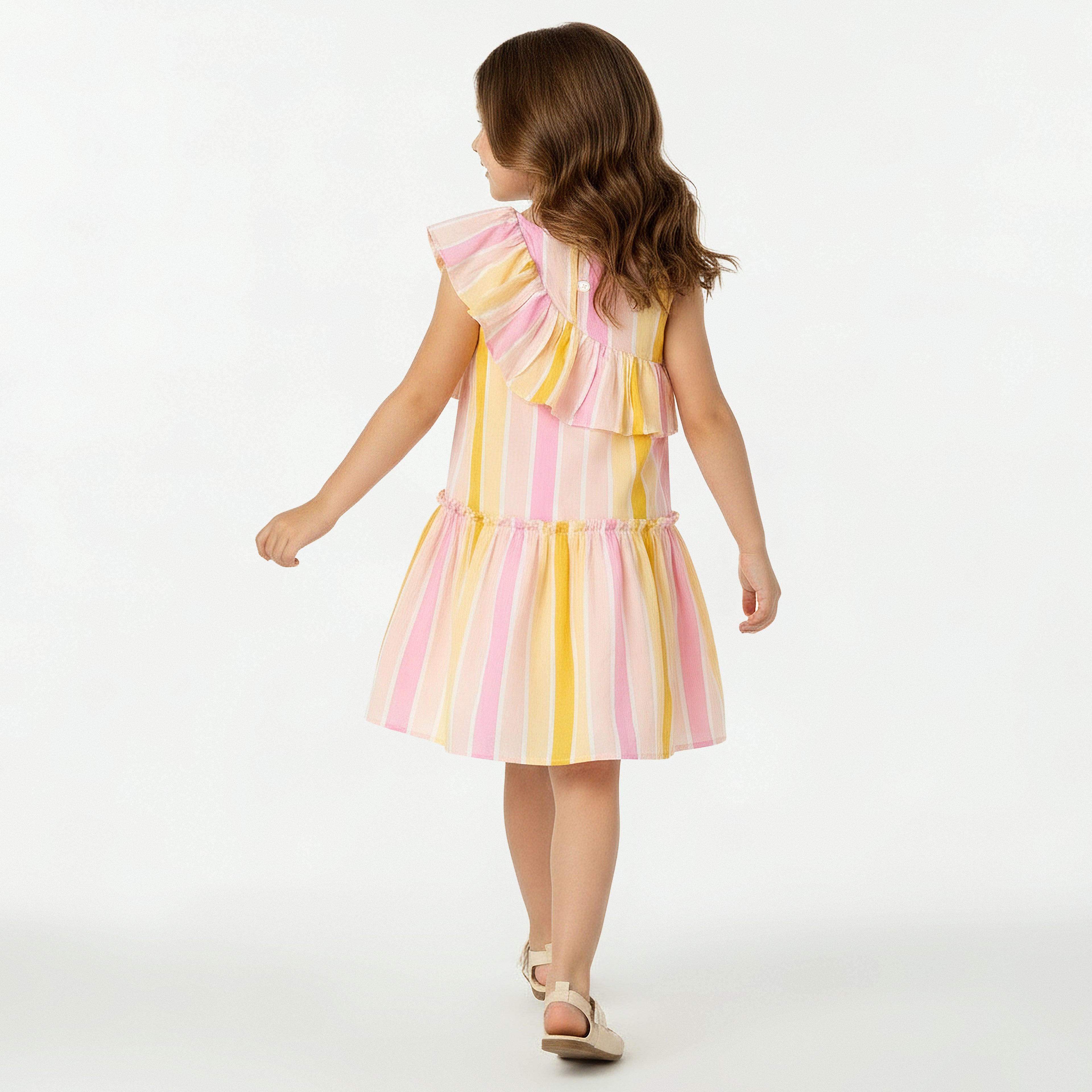 Juniors V-neck Sleeveless A-line Dress with Stripes