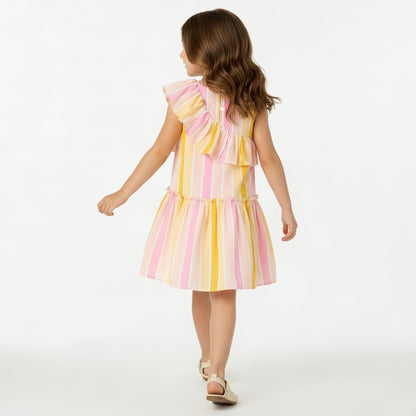 Juniors V-neck Sleeveless A-line Dress with Stripes