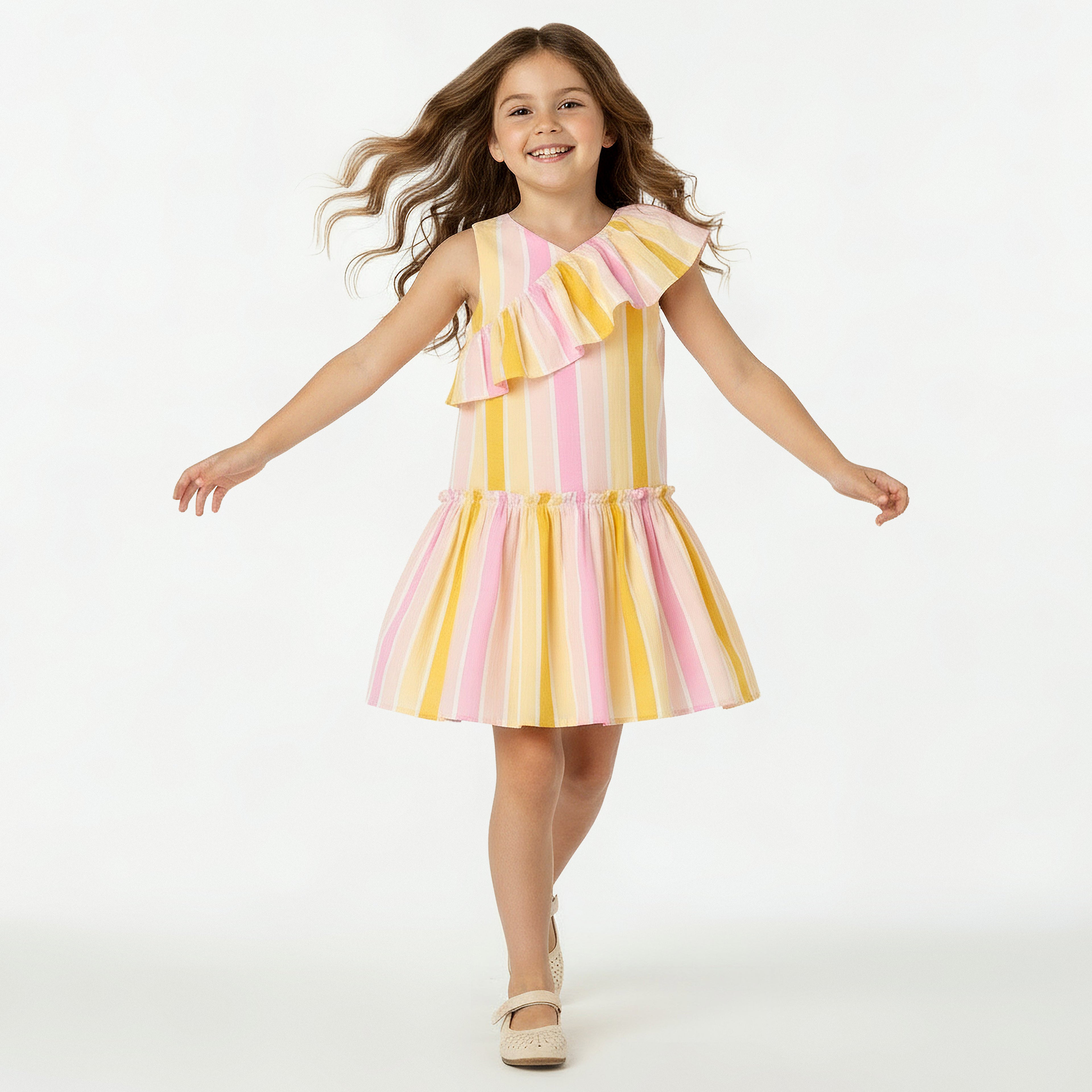 Juniors V-neck Sleeveless A-line Dress with Stripes