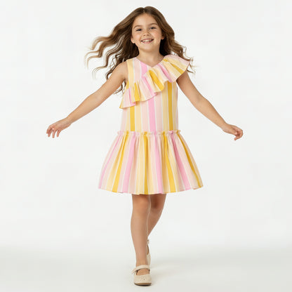 Juniors V-neck Sleeveless A-line Dress with Stripes