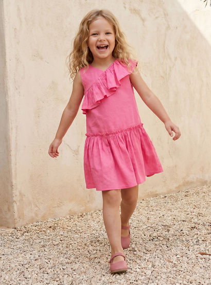 Juniors V-neck Sleeveless A-line Dress with Ruffles-girls-clothing-dressesandjumpsuits-image-1