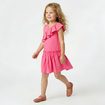Juniors V-neck Sleeveless A-line Dress with Ruffles