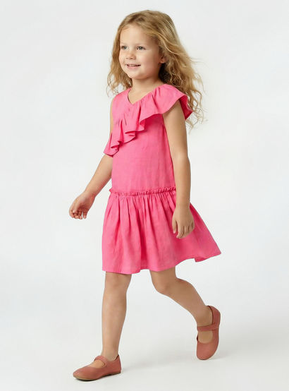 Juniors V-neck Sleeveless A-line Dress with Ruffles-girls-clothing-dressesandjumpsuits-image-2