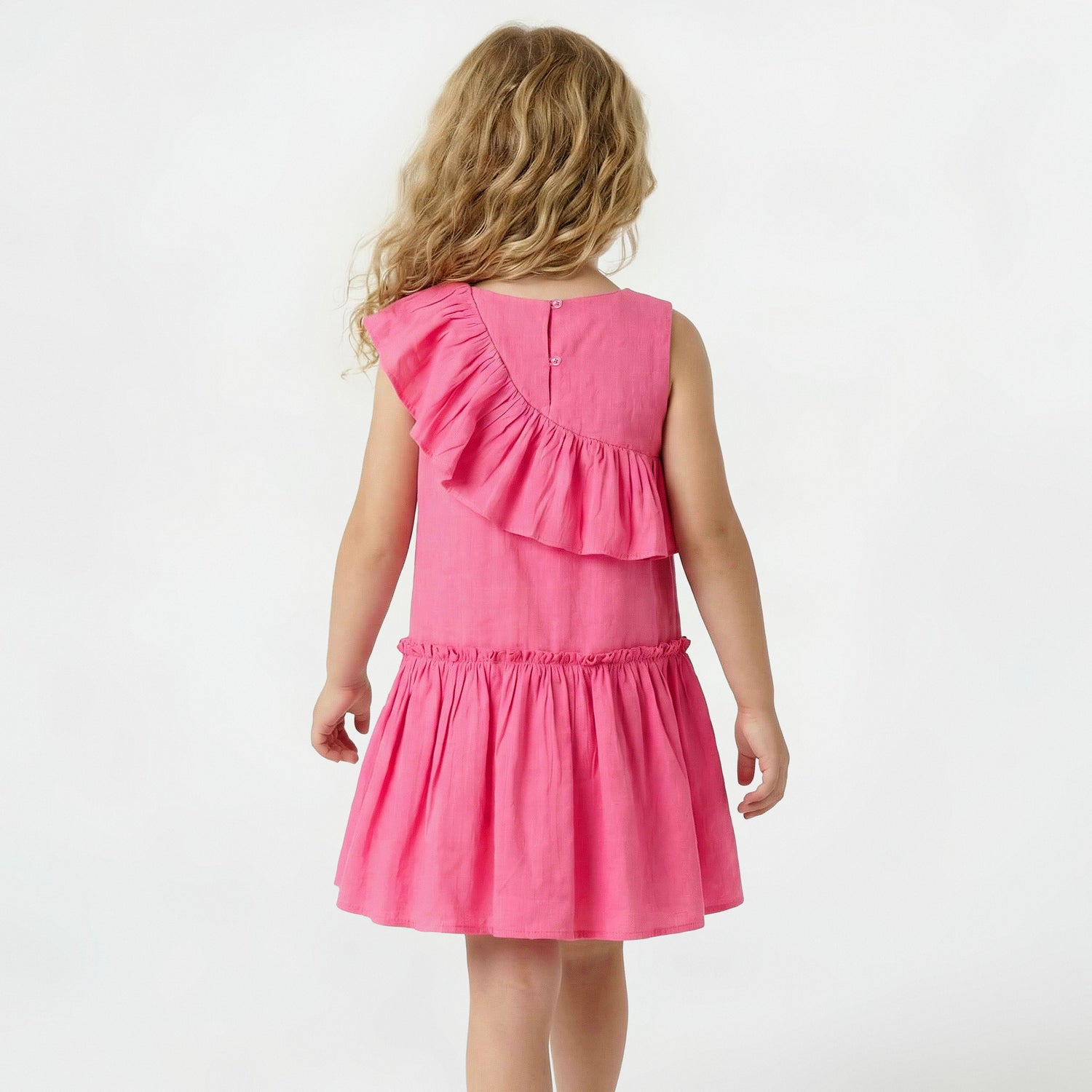 Juniors V-neck Sleeveless A-line Dress with Ruffles
