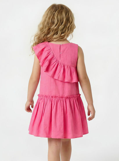 Juniors V-neck Sleeveless A-line Dress with Ruffles-girls-clothing-dressesandjumpsuits-image-3