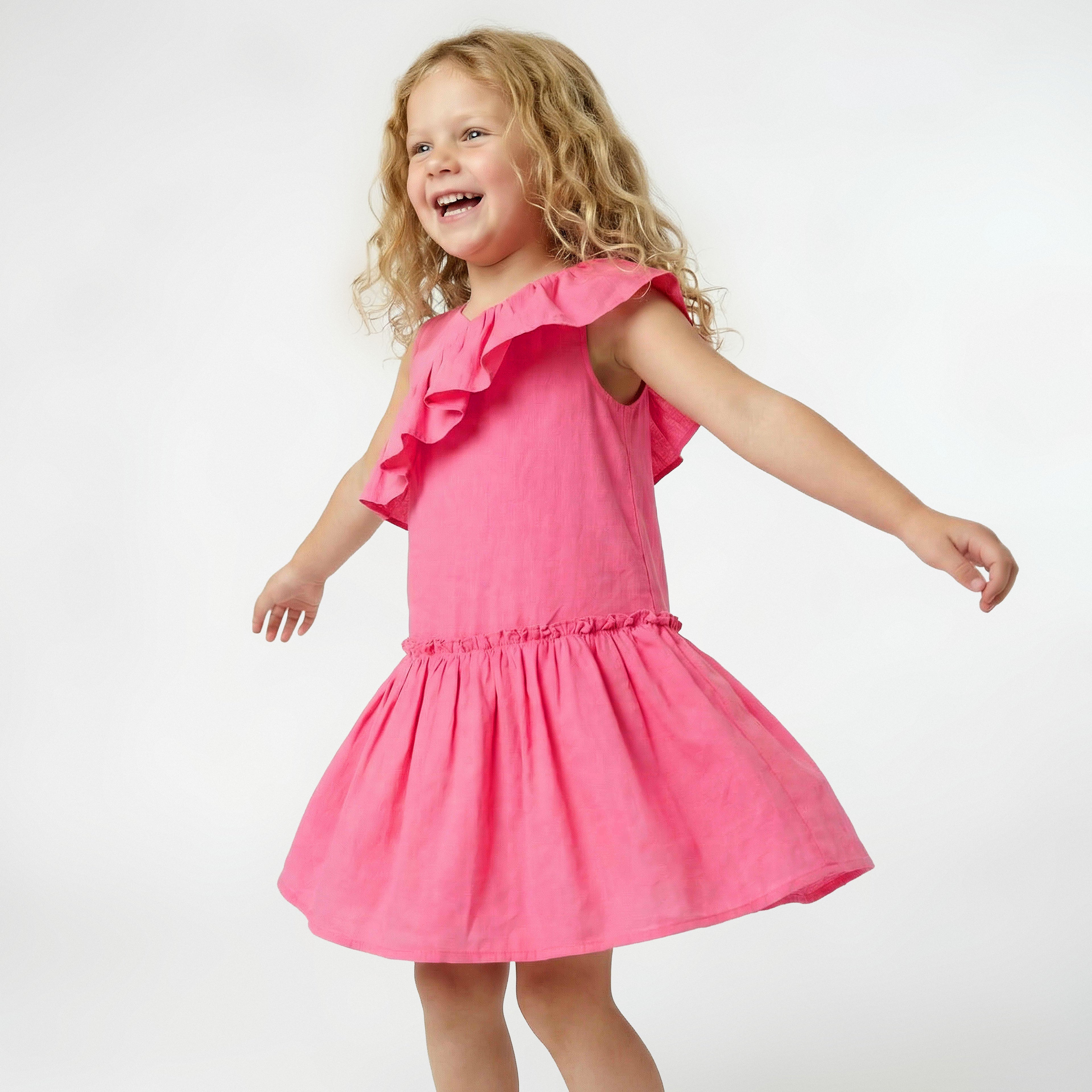 Juniors V-neck Sleeveless A-line Dress with Ruffles