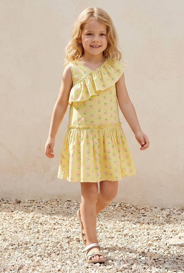 Juniors V-neck Sleeveless A-line Dress with Floral Print