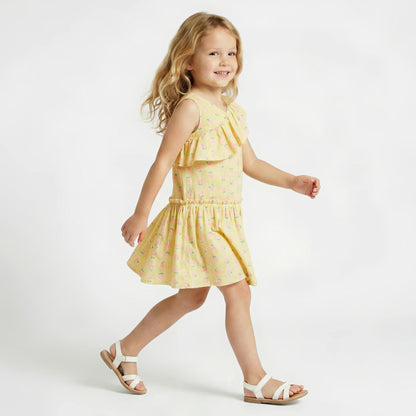 Juniors V-neck Sleeveless A-line Dress with Floral Print