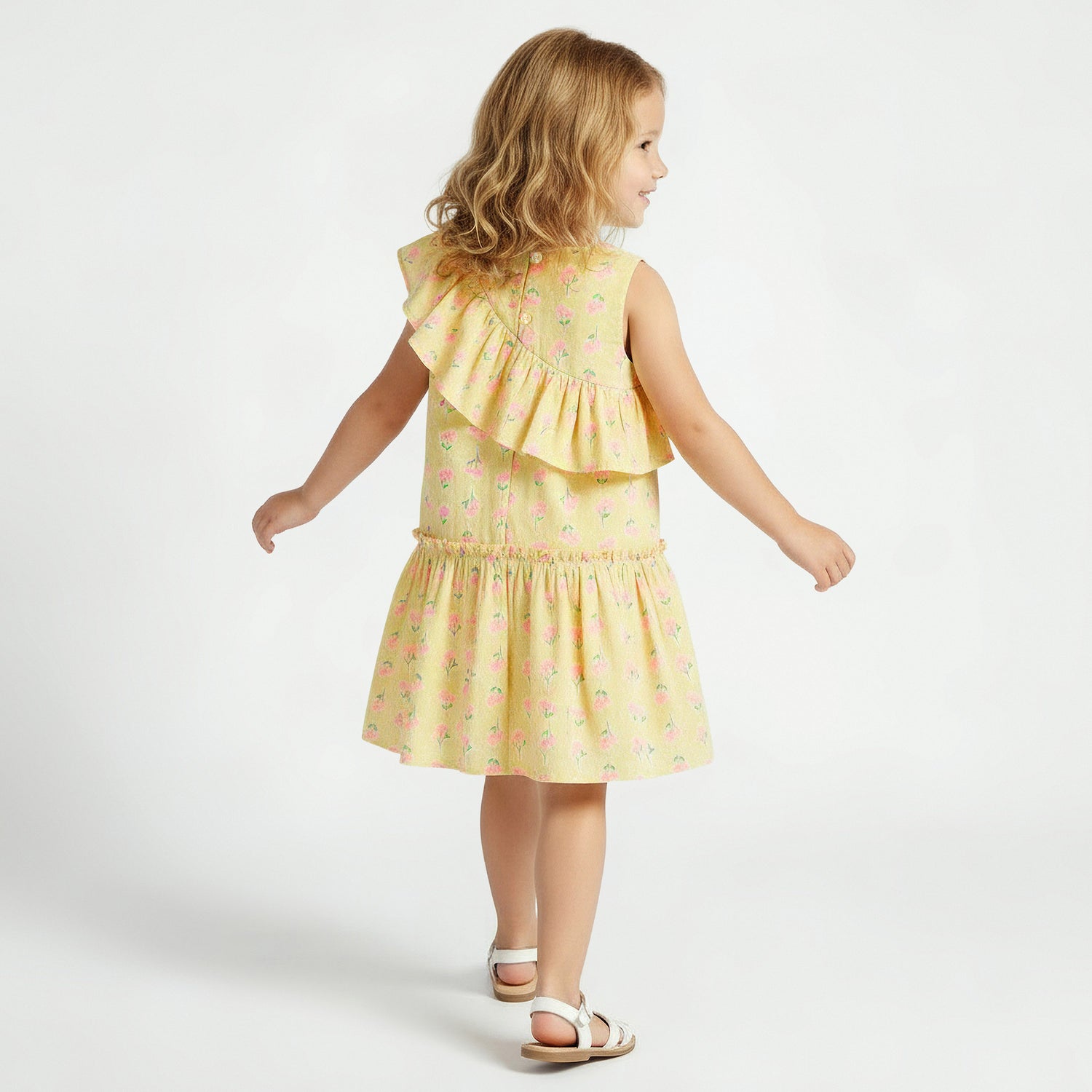 Juniors V-neck Sleeveless A-line Dress with Floral Print