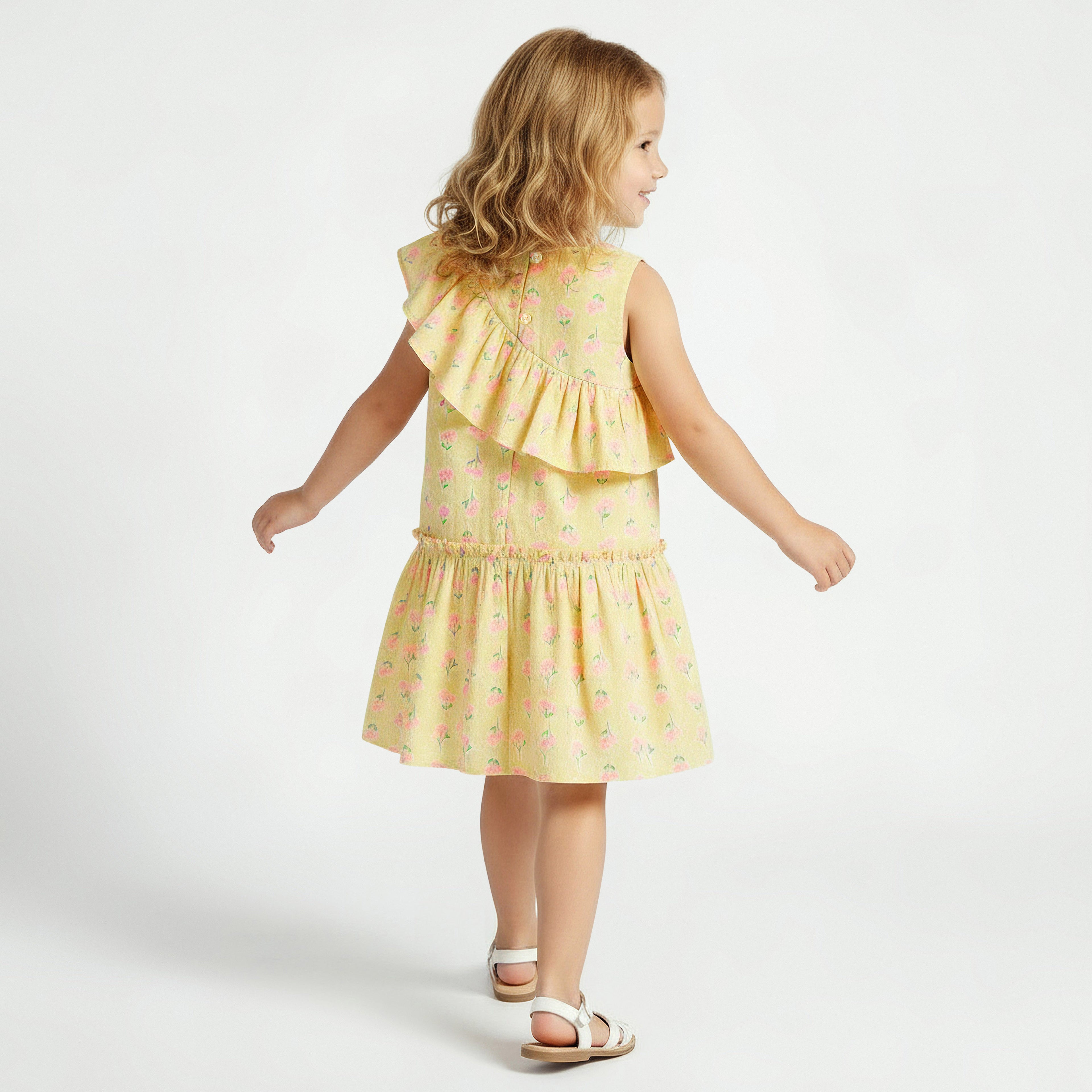 Juniors V-neck Sleeveless A-line Dress with Floral Print