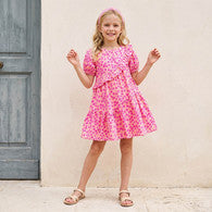 Juniors Round Neck Short Sleeves Knee Length A-line Dress with Floral Print-undefined-image-1