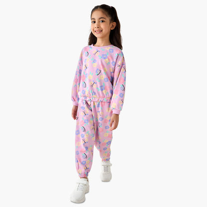 Juniors Crew Neck Sweatshirt with Floral Print