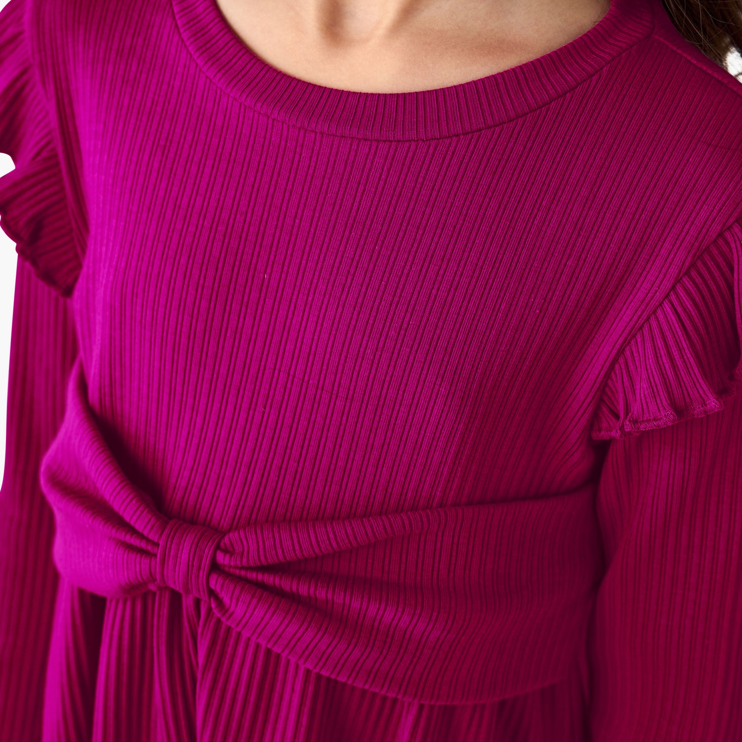 Juniors Round Neck Long Sleeve Top and Flared Pants Set with Ribbed Texture