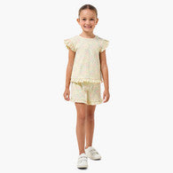 Juniors Round Neck Short Sleeves T-shirt and Shorts Set with Floral Print-undefined-image-1