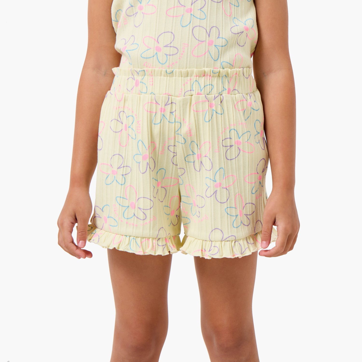 Juniors Round Neck Short Sleeves T-shirt and Shorts Set with Floral Print