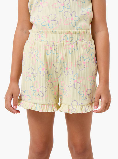 Juniors Round Neck Short Sleeves T-shirt and Shorts Set with Floral Print-baby-girls-clothing-setsandcoords-image-4
