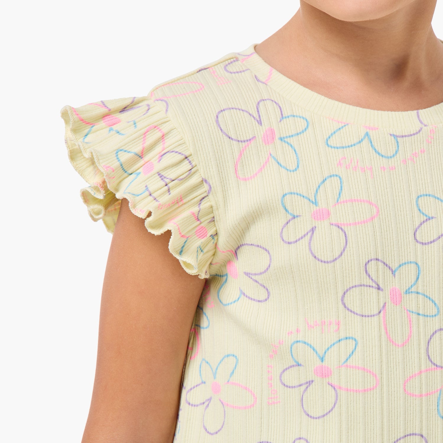 Juniors Round Neck Short Sleeves T-shirt and Shorts Set with Floral Print
