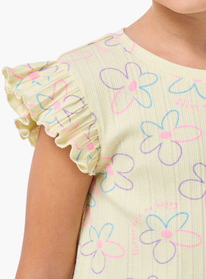 Juniors Round Neck Short Sleeves T-shirt and Shorts Set with Floral Print-baby-girls-clothing-setsandcoords-image-5