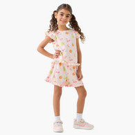 Juniors Round Neck Short Ruffle Sleeves T-shirt and Shorts Set with Fruit Print-undefined-image-1