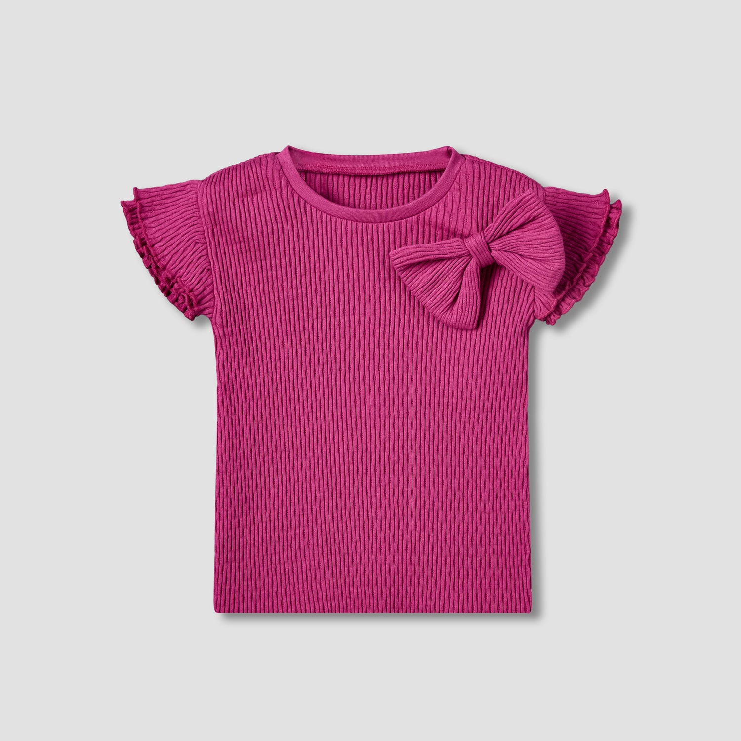 Juniors Crew Neck Short Sleeves T-shirt with Bow Applique - Pink / 1-2 yrs