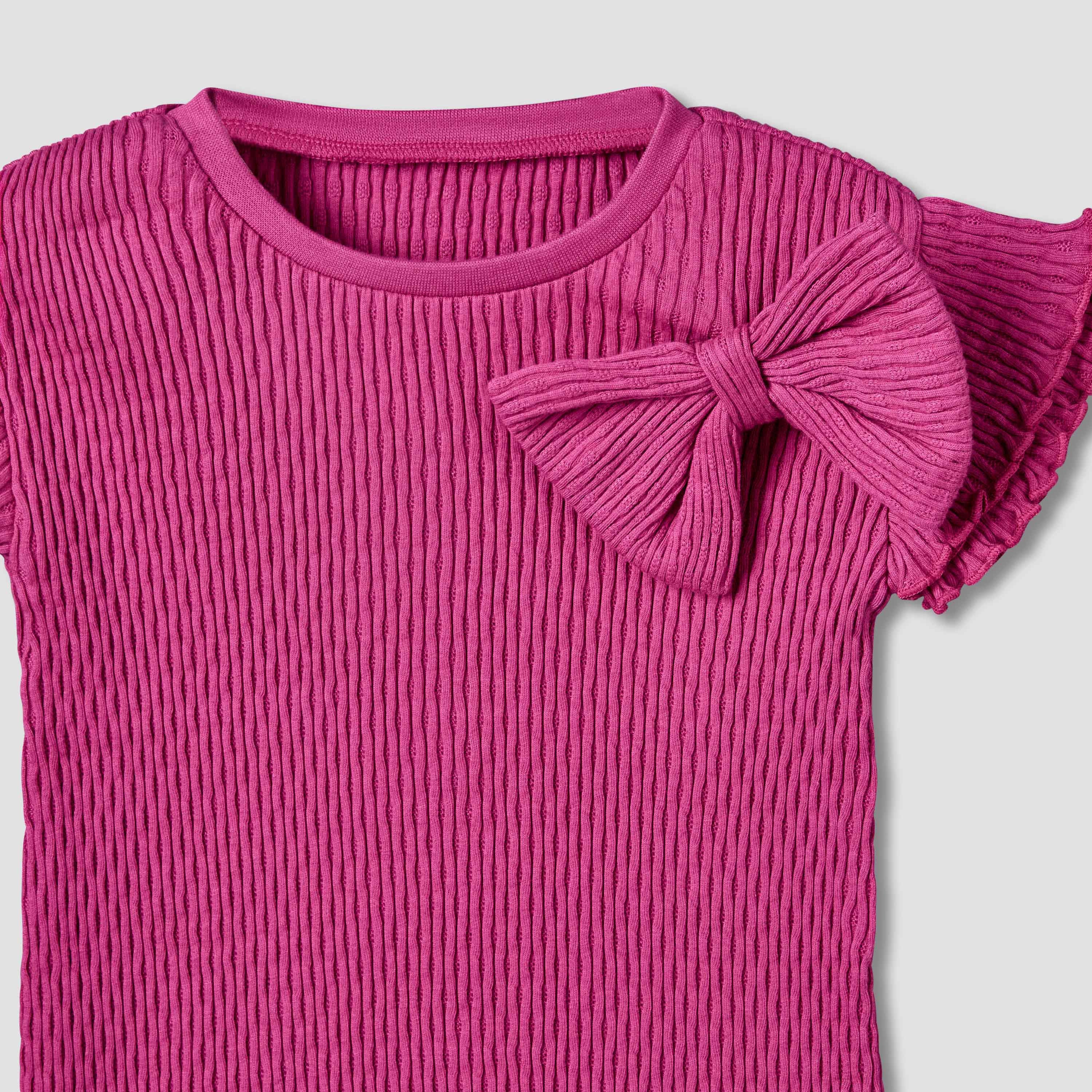 Juniors Crew Neck Short Sleeves T-shirt with Bow Applique
