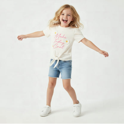 Juniors Crew Neck Short Sleeves T-shirt with Floral Applique
