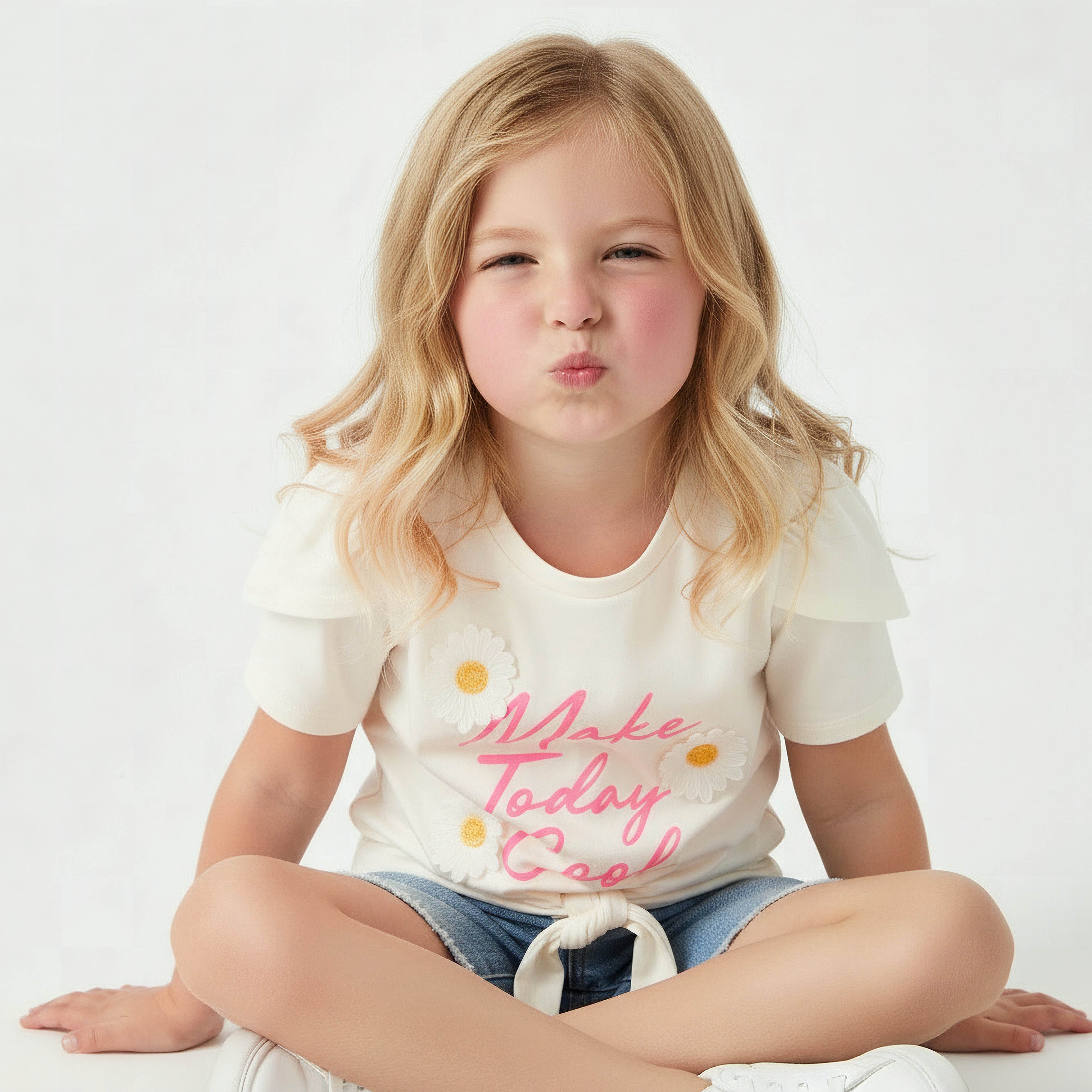Juniors Crew Neck Short Sleeves T-shirt with Floral Applique