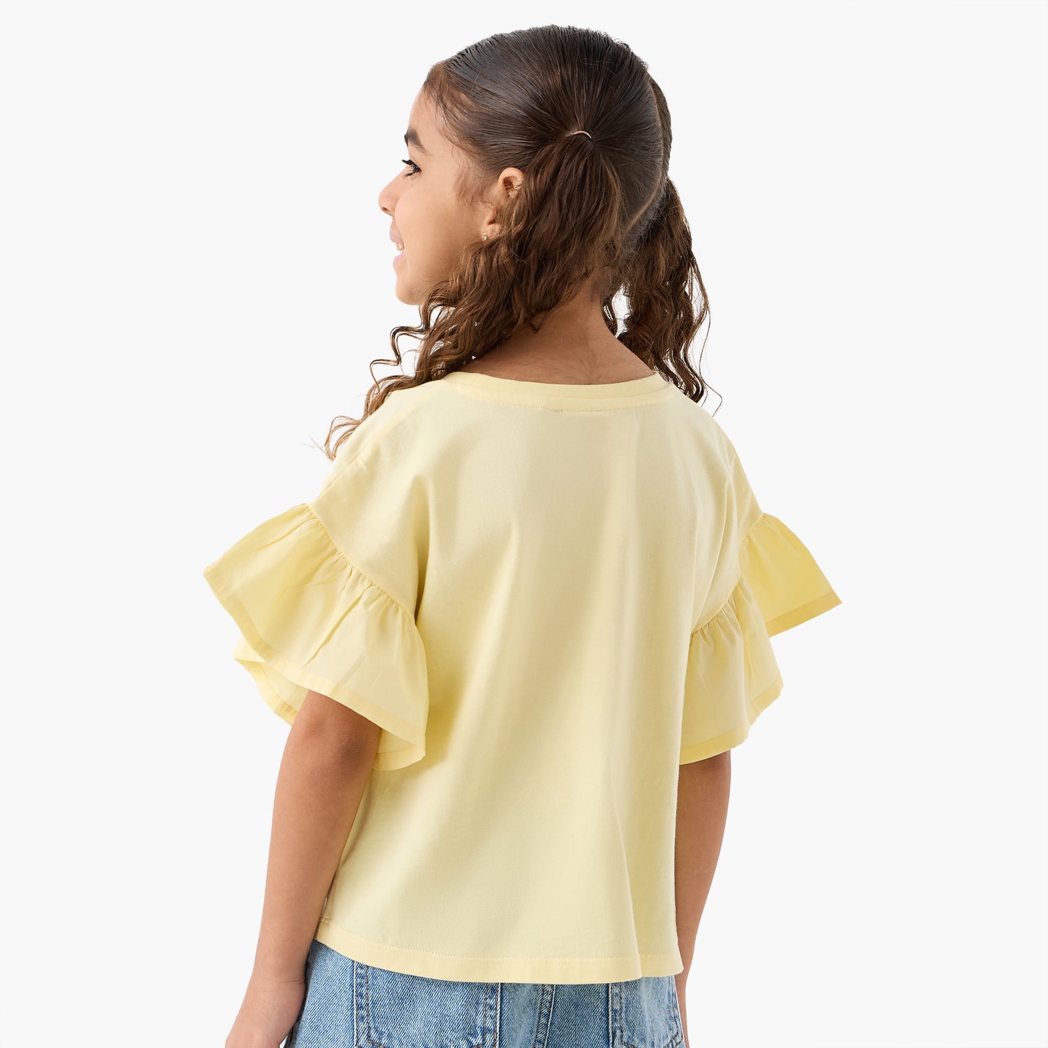 Juniors Crew Neck Short Sleeves T-shirt with Floral Applique