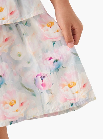 Juniors Square Neck Short Sleeves Tiered A-line Dress with Floral Print-girls-clothing-dressesandjumpsuits-image-6