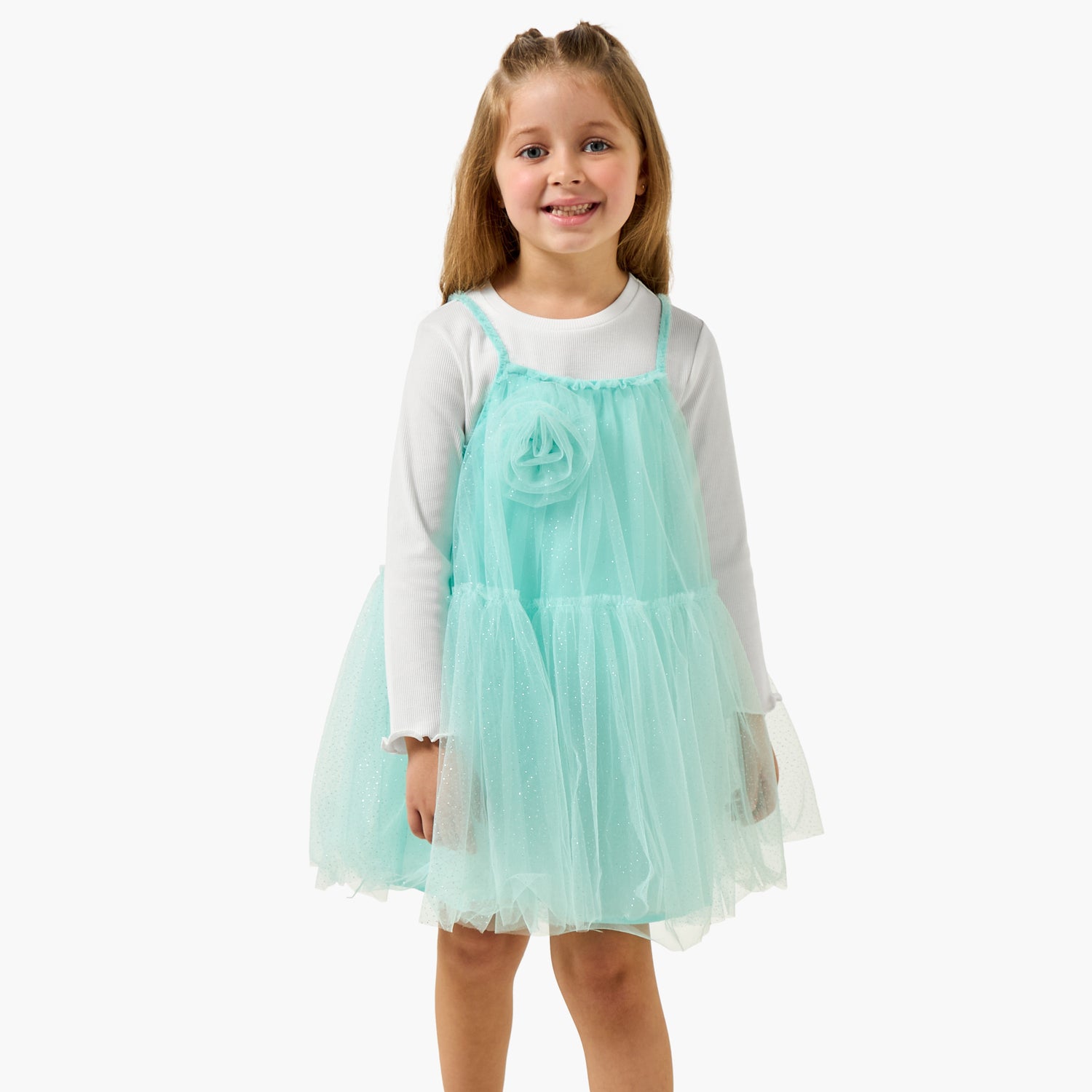 Set of 2 Juniors Round Neck Long Sleeves Dress with T-shirt - Blue / 1-2 yrs
