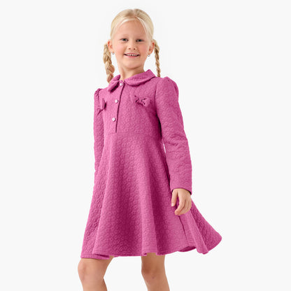 Juniors Collared Long Sleeves Dress with Bow Accent