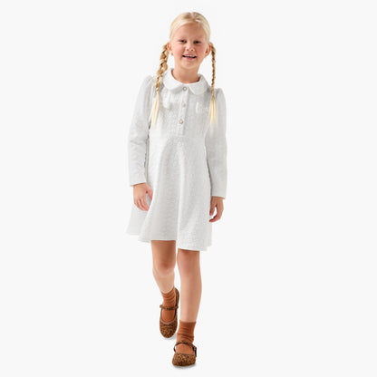 Juniors Collared Long Sleeves Dress with Bow Accent
