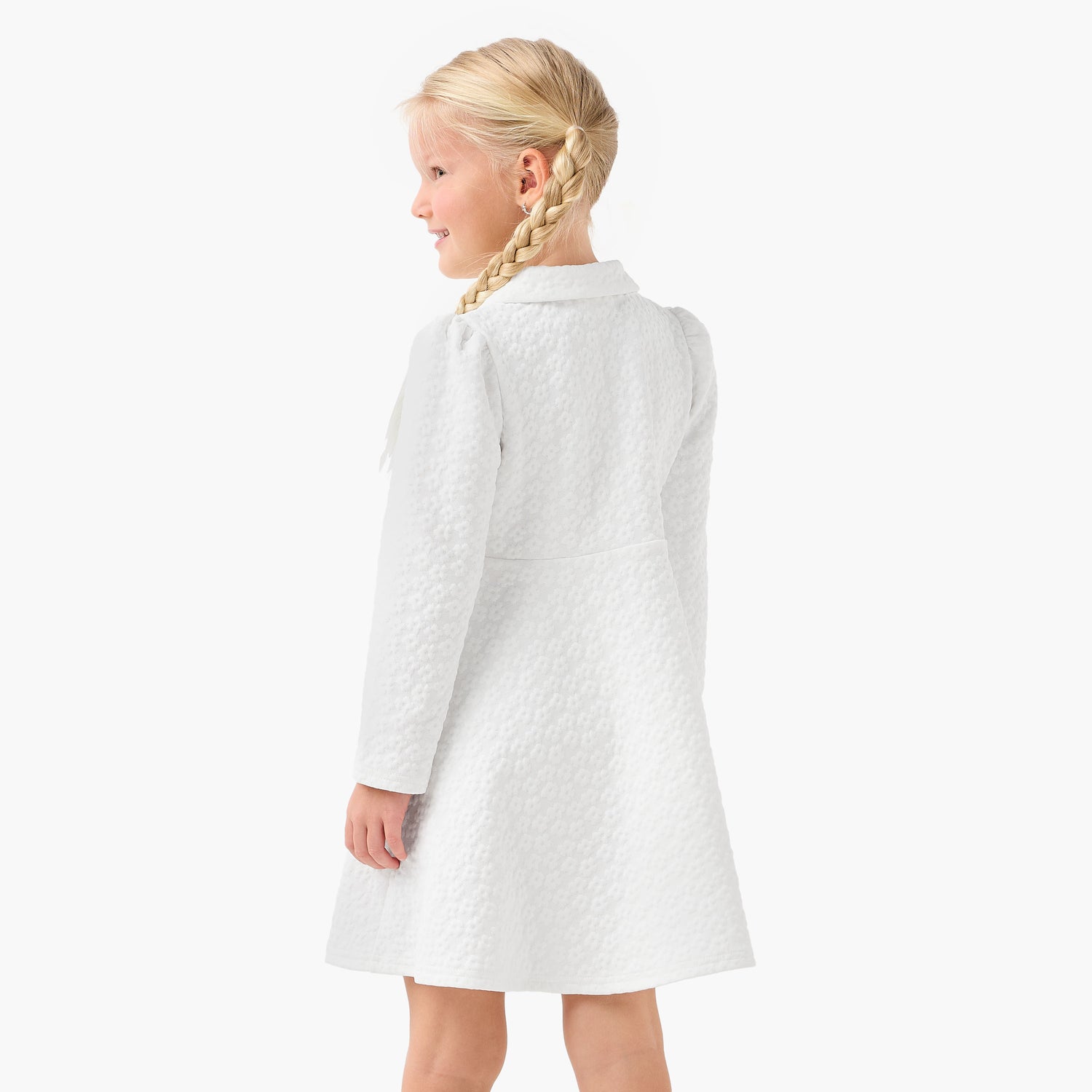 Juniors Collared Long Sleeves Dress with Bow Accent