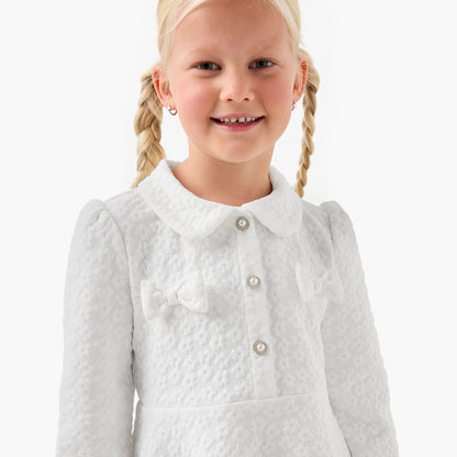 Juniors Collared Long Sleeves Dress with Bow Accent