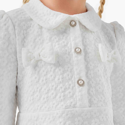 Juniors Collared Long Sleeves Dress with Bow Accent