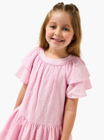 Juniors Round Neck Short Sleeves A-line Dress with Floral Embroidery-girls-clothing-dressesandjumpsuits-image-3