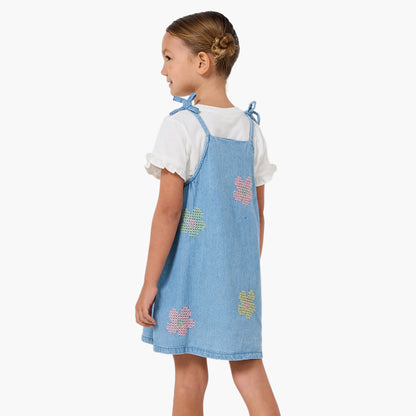 Juniors Round Neck Short Sleeves Pinafore with T-shirt