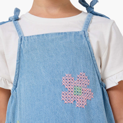 Juniors Round Neck Short Sleeves Pinafore with T-shirt
