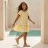 Juniors Square Neck Short Sleeves Knee Length Dress with Floral Print - Yellow / 7-8 yrs
