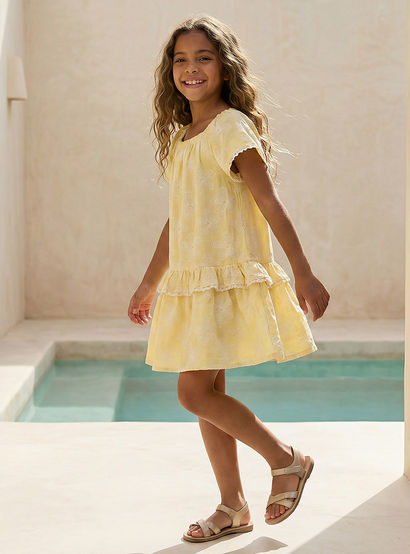 Juniors Square Neck Short Sleeves Knee Length Dress with Floral Print-girls-clothing-dressesandjumpsuits-image-5