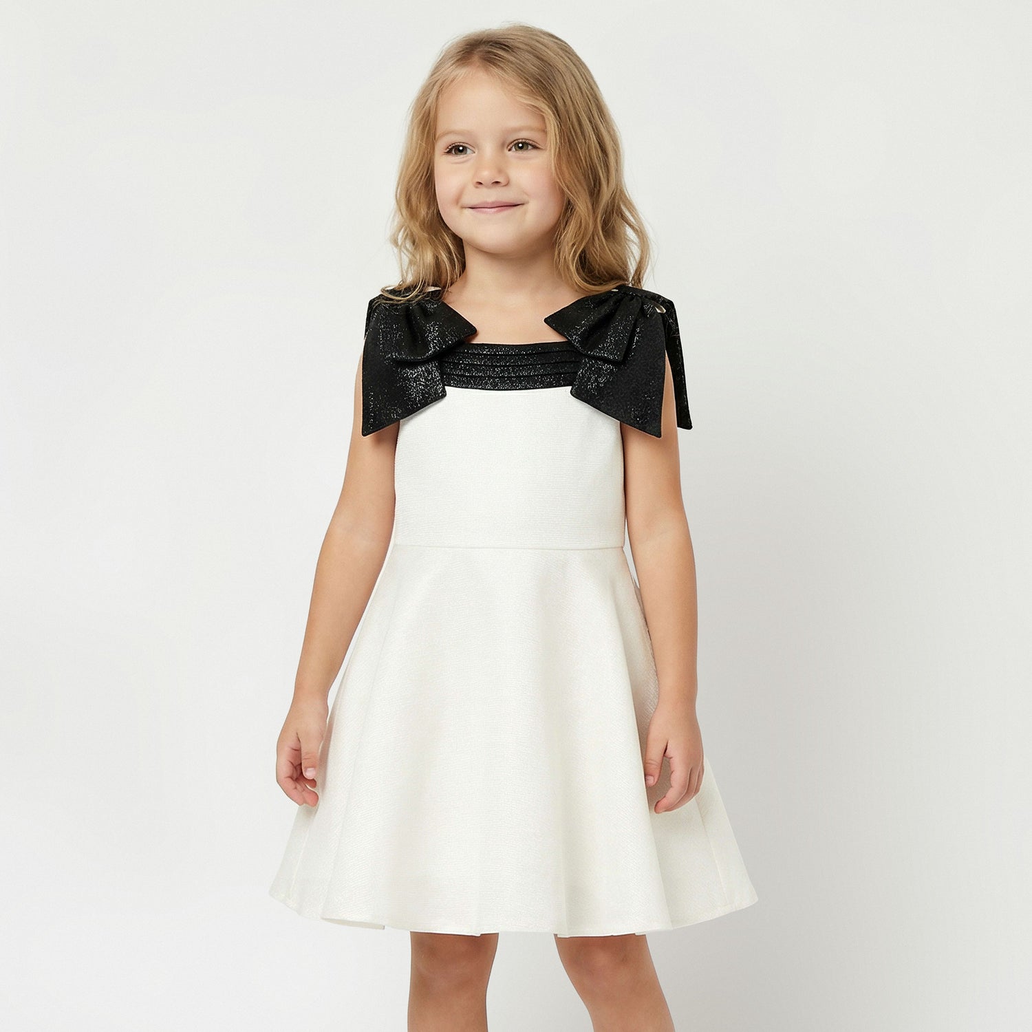 Juniors Square Neck Sleeveless Dress with Bow Accent