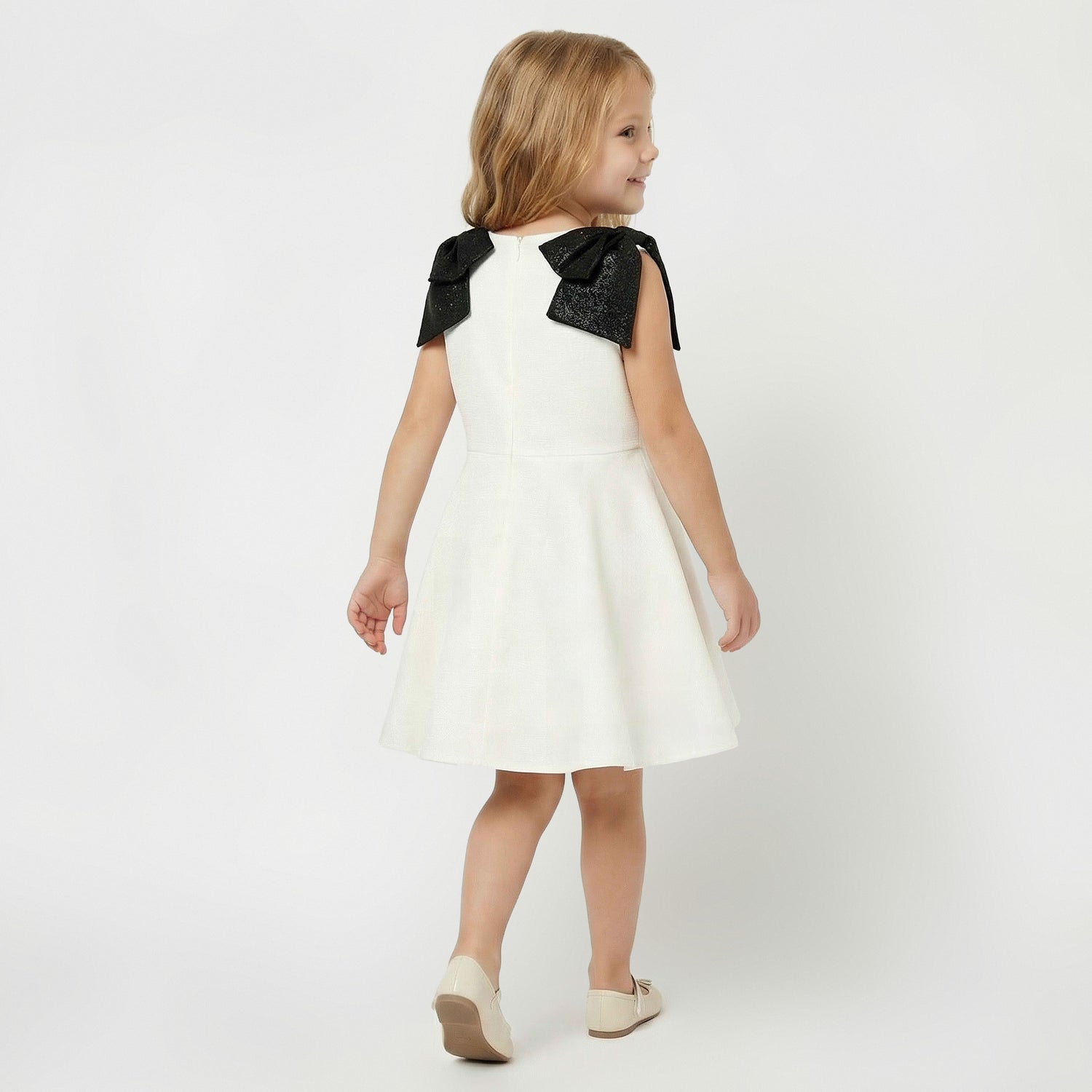 Juniors Square Neck Sleeveless Dress with Bow Accent