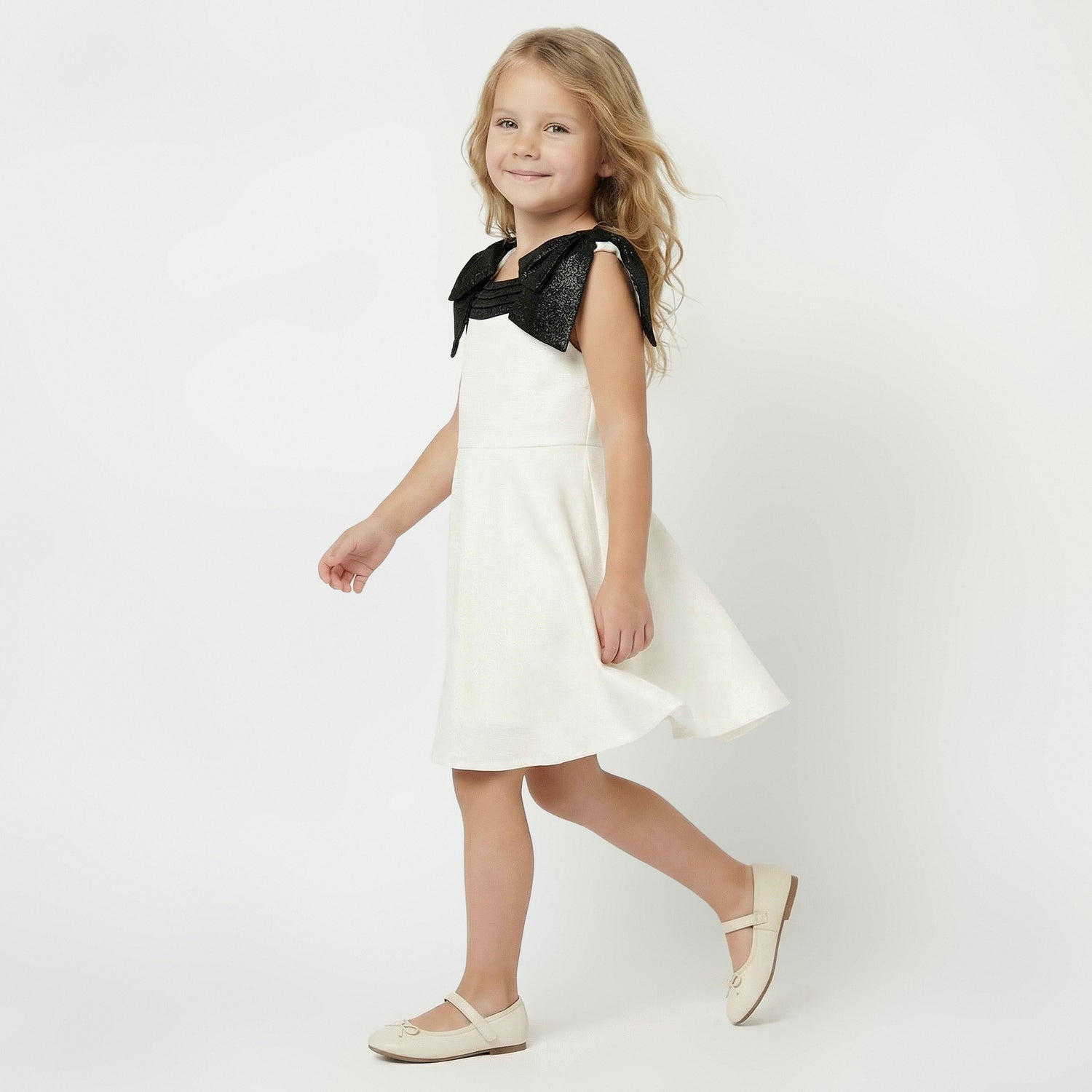 Juniors Square Neck Sleeveless Dress with Bow Accent