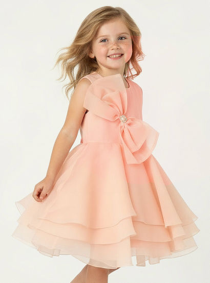 Juniors Round Neck Sleeveless Dress with Bow Accent-girls-clothing-dressesandjumpsuits-image-1