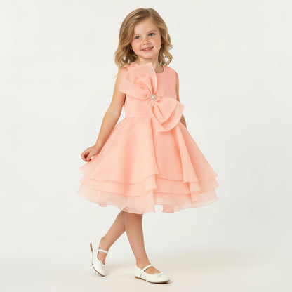 Juniors Round Neck Sleeveless Dress with Bow Accent