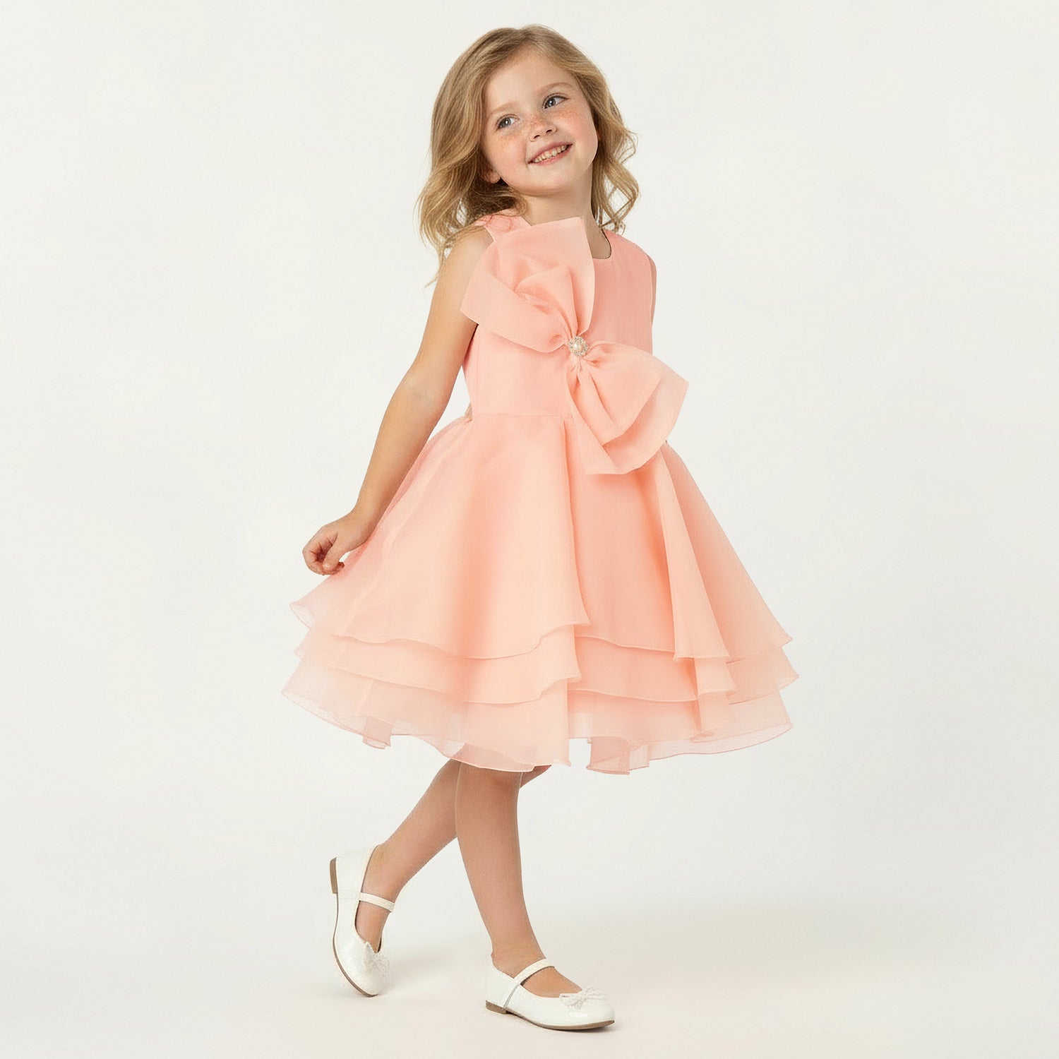 Juniors Round Neck Sleeveless Dress with Bow Accent