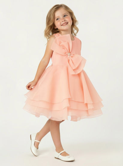Juniors Round Neck Sleeveless Dress with Bow Accent-girls-clothing-dressesandjumpsuits-image-5